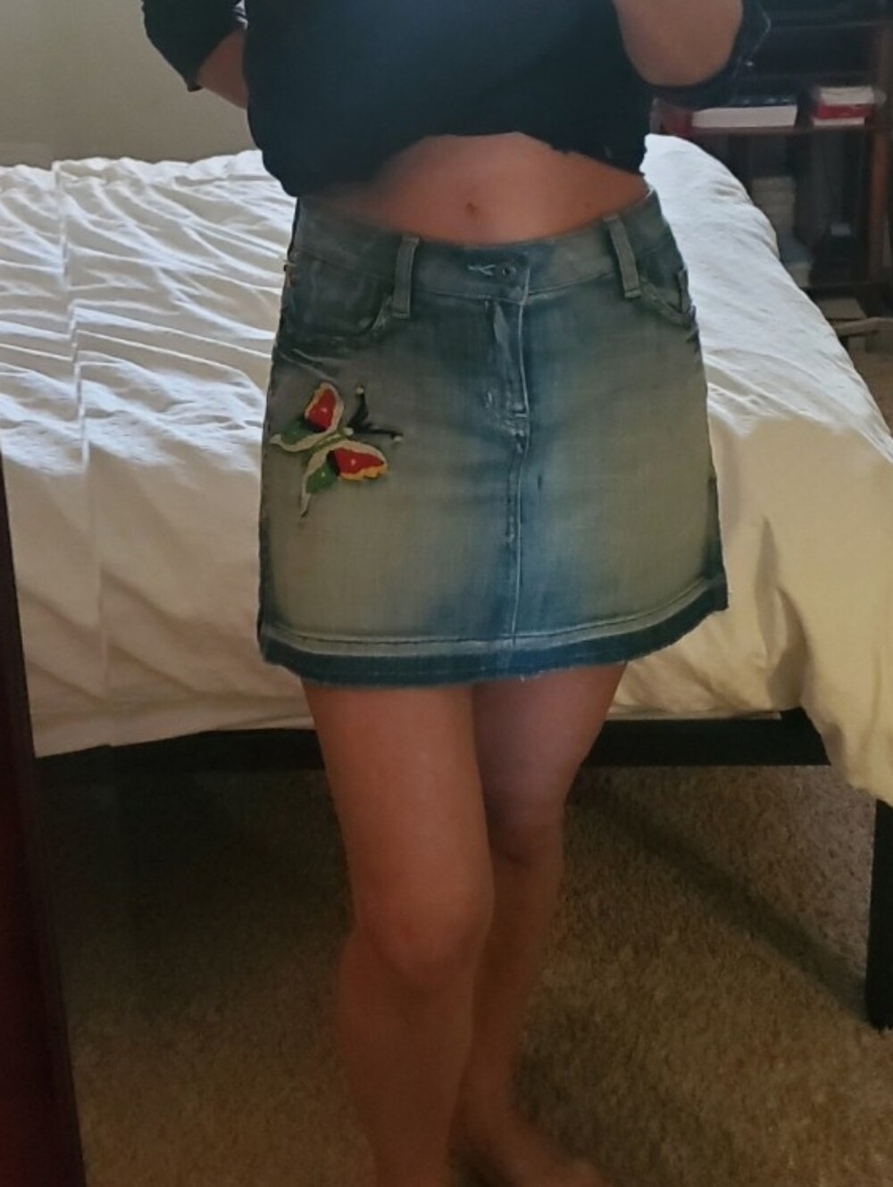 RARE People For Peace Distressed Studded Jean Embroidered Denim Mini Skirt